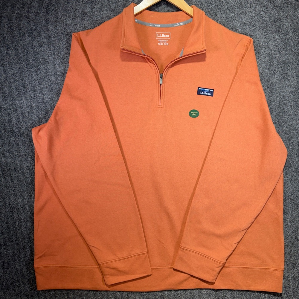 L.L.Bean Comfort Stretch Performance Pique 1/4 Zip Pullover Mens 3XL Orange NEW